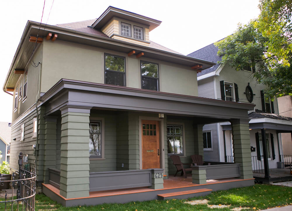 Exterior remodel of a historic home front porch in Madison Wisconsin, by TDS Custom Construction.