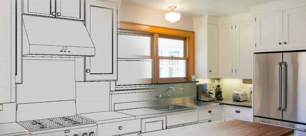 Example of a TDS Design Build kitchen remodel elevation plan. Our professionals utilize years of practical remodeling and design experience to develop custom additions and remodeled spaces that integrate seamlessly with existing structures.