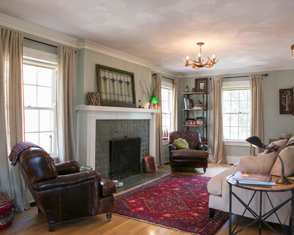 Living room view of the historic preservation of a Madison, Wisconsin 1920's lakeside home.