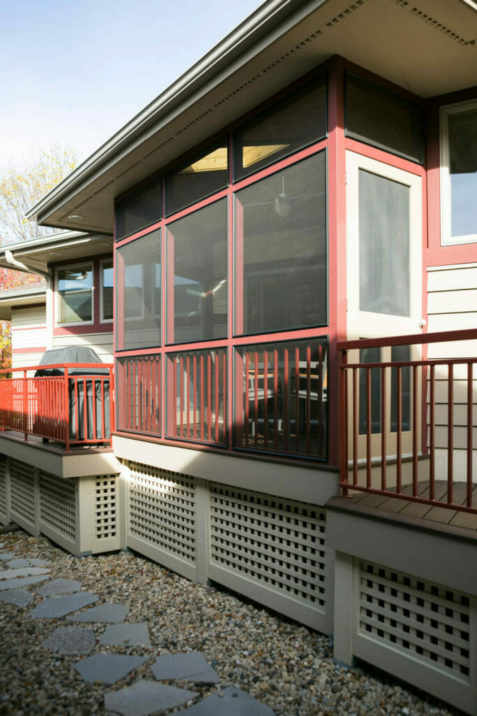 Screen porch and deck added to a new Middleton, Wisconsin home by TDS Design Build.
