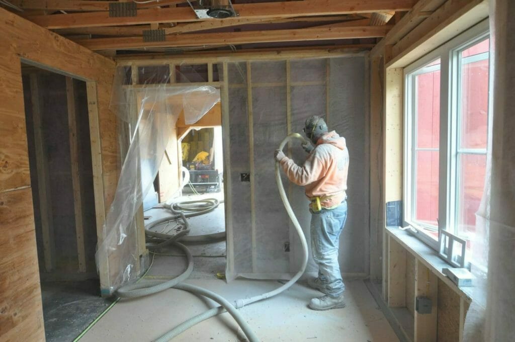 Cellulose insulation was dense-packed in a passive house built by TDS Custom Construction in McFarland, Wisconsin